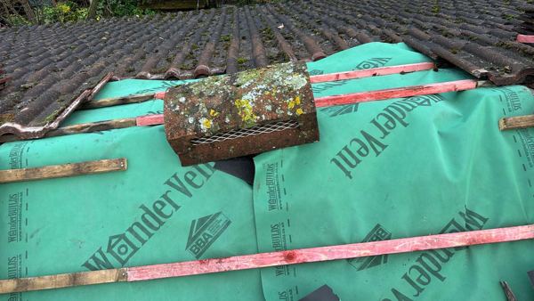 New breathable membrane and treated battens fixed across the stripped top courses