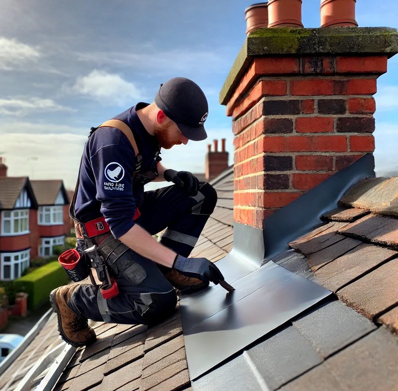 Dressing a front apron down over the tiles at the base of a stack