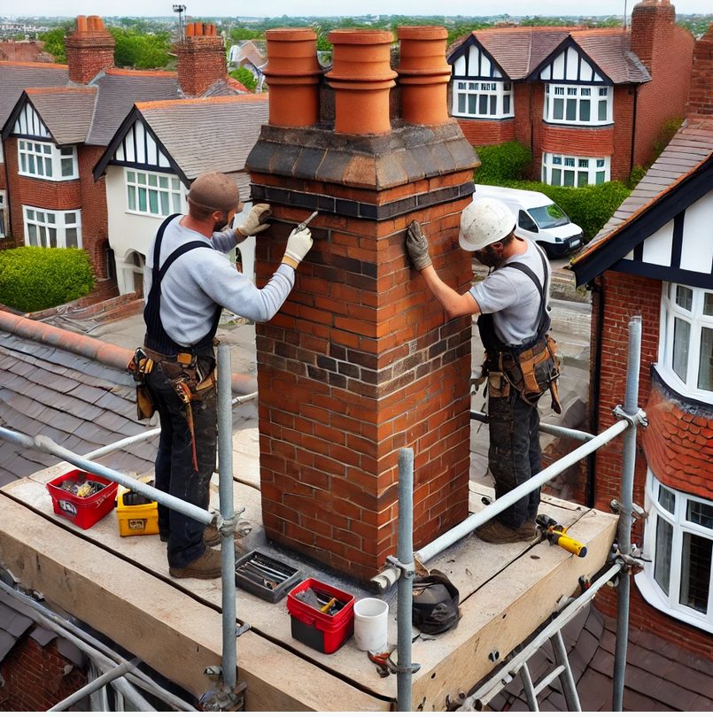 Rebuilding the top courses of a stack from a scaffold