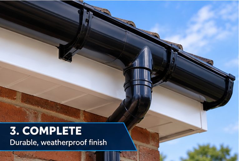New UPVC guttering being fitted to a fall