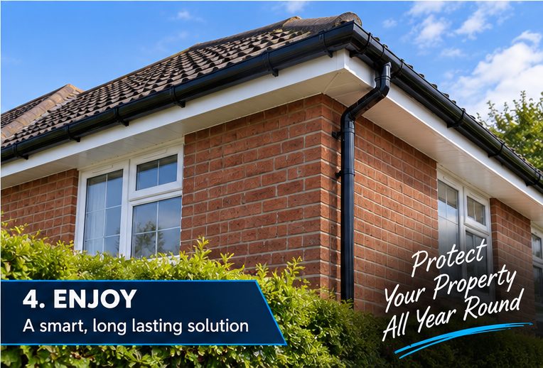 Finished guttering and downpipe running clear